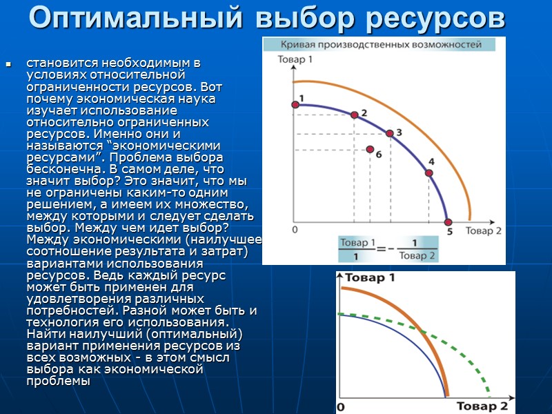 Оптимальный выбор ресурсов  становится необходимым в условиях относительной ограниченности ресурсов. Вот почему экономическая